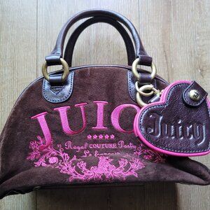 Juicy Couture Vintage Pink & Brown Velour Bowler Handbag